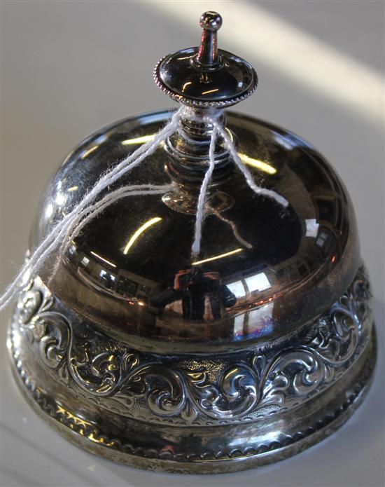 Edwardian silver-mounted reception bell, foliate scroll-embossed, Deakin & Francis Ltd